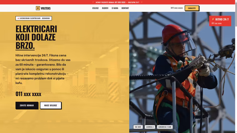 Izrada sajta za zanatstvo i građevinu — primer sajta (VOLTEKS — Električari), M·LAB portfolio