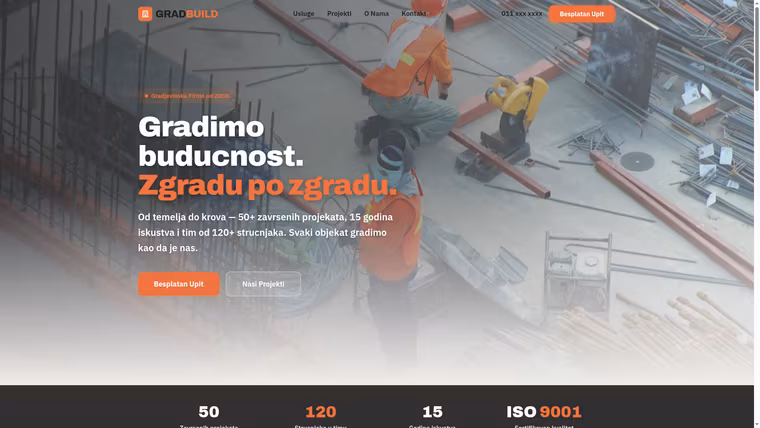 GradBuild — Građevinska Firma — izrada sajta za zanatstvo i građevinu, M·LAB portfolio 2026