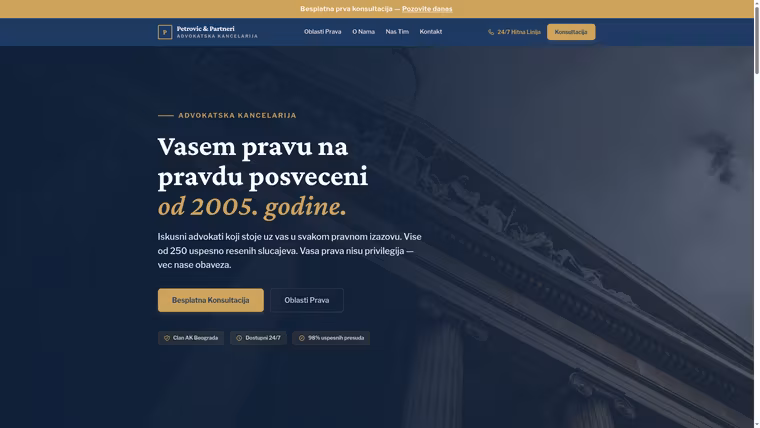 Izrada sajta za pravne usluge — primer sajta (Petrović & Partneri — Advokati), M·LAB portfolio