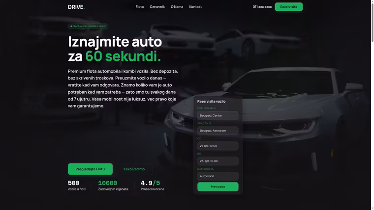 DRIVE — Rent-a-Car — izrada sajta za automobilski biznis, M·LAB portfolio 2026