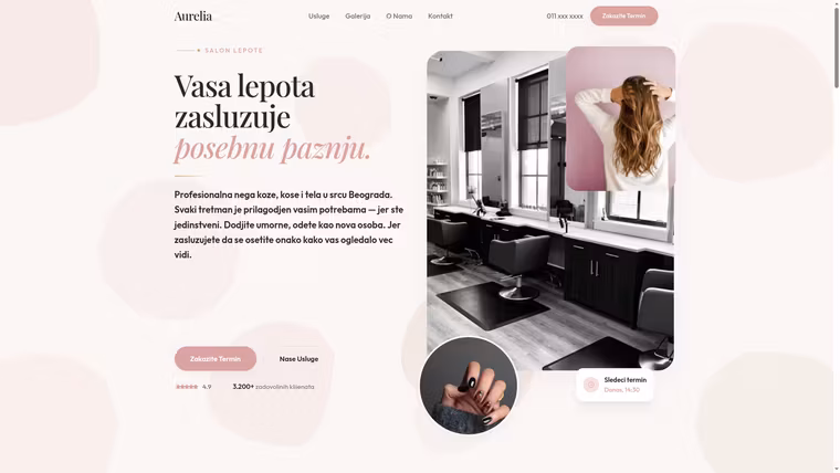Aurelia — Salon Lepote — izrada sajta za wellness i fitnes, M·LAB portfolio 2026