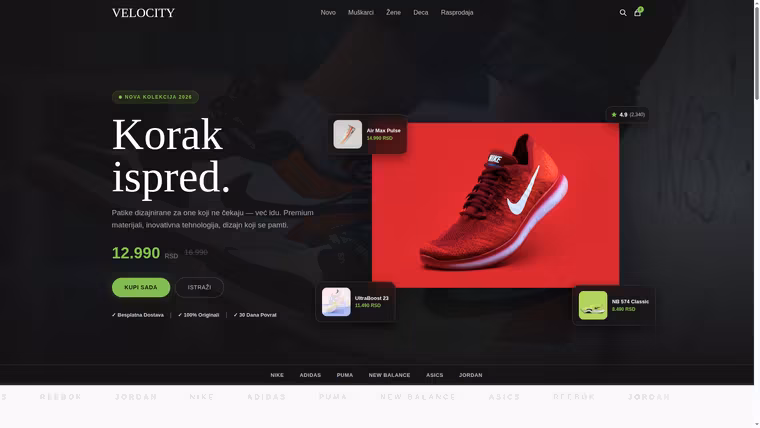 VELOCITY — Sportska Obuća — izrada online prodavnice, M·LAB portfolio 2026